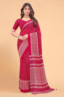 zamuna Geometric Print Daily Wear Georgette Saree(Red)