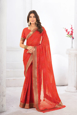 Mugdarra Printed Bandhani Georgette Saree(Red)