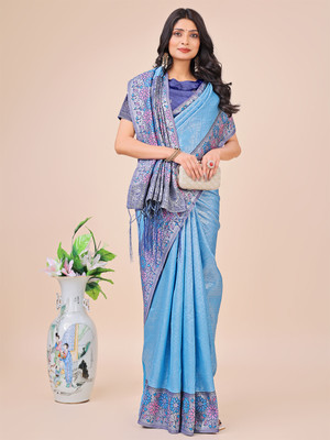 Tasrika Woven Banarasi Cotton Silk Saree(Blue)