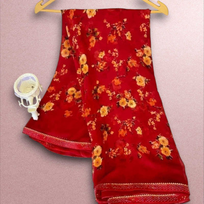 Majisasari Printed Bandhani Chiffon Saree(Red)