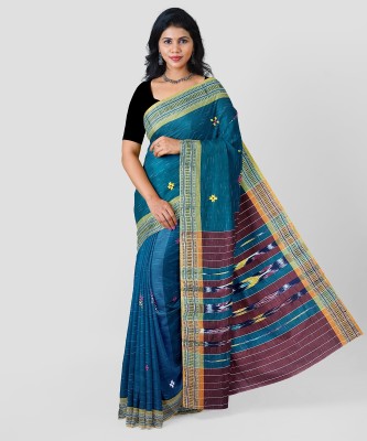 Auora Embroidered Handloom Handloom Pure Cotton Saree(Blue)