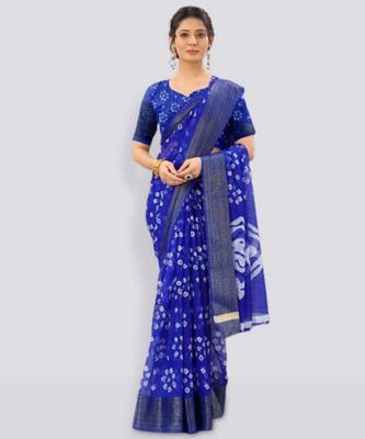 Suntex Printed Daily Wear Cotton Silk Saree(Blue)