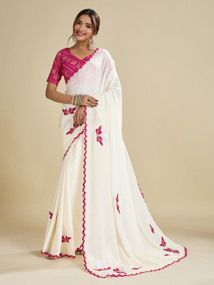 Zari and Ziba Embroidered Bollywood Jimmy choo Saree(White)