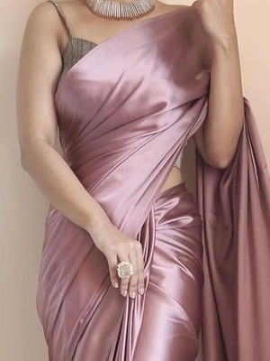 Falessa Solid/Plain Bollywood Satin Saree(Pink)