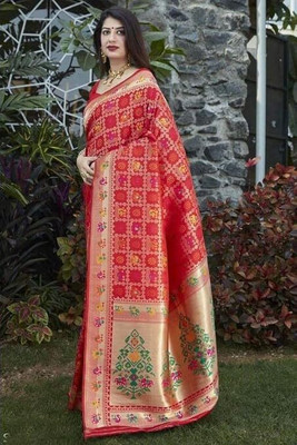 Heer Enterprise Self Design, Solid/Plain Banarasi Jacquard Saree(Red)