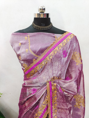 MIYANIFAB Embroidered Bollywood Jimmy choo Saree(Purple)