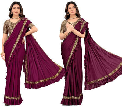 HouseOfCommon Solid/Plain Bollywood Lycra Blend Saree(Pack of 2, Multicolor)