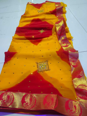 RGF Printed Bandhani Chiffon Saree(Red)