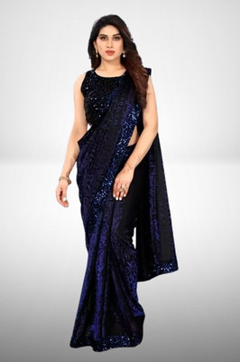 Vragi Embellished Bollywood Lycra Blend Saree(Blue)