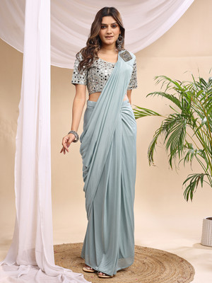 Dream Clouds Embellished Bollywood Lycra Saree(Light Blue)