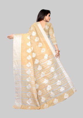 PRANJAL ART Woven Chanderi Jacquard, Art Silk Saree(Cream)