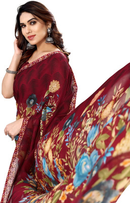 Priyashi Printed Daily Wear Georgette Saree(Maroon)