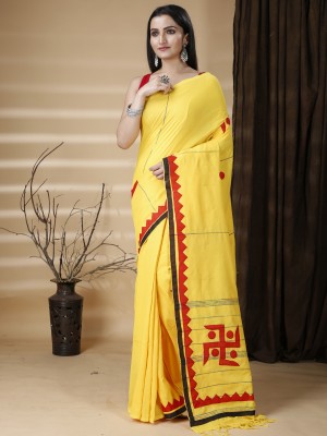 DipDiya Woven Handloom Pure Cotton Saree(Yellow)