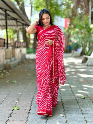 AAI LAXMI CREATION Printed Leheria Georgette Saree(Red)