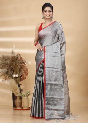 DipDiya Printed Tant Pure Cotton Saree(Grey)