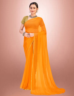 JiproStore Solid/Plain Bollywood Lycra Blend Saree(Mustard)