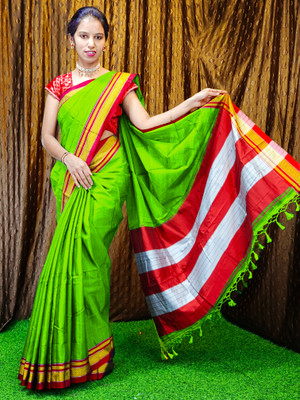Spewim Woven Ilkal Cotton Blend Saree(Light Green)