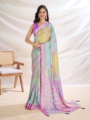 RekhaManiyar Printed Saree with Attached Blouse Crepe Saree(Multicolor)