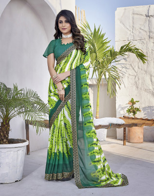 YASHIKA Printed Bollywood Georgette, Lace Saree(Green)