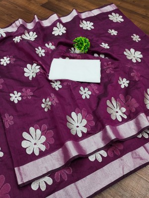 yourwish Embroidered, Self Design, Woven, Embellished Chanderi Chanderi, Cotton Silk Saree(Purple)