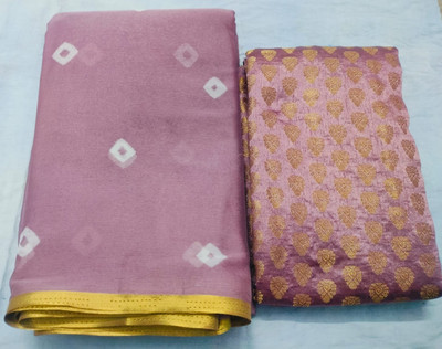 REBOOT FASHIONS Graphic Print Bandhani Chiffon Saree(Purple)