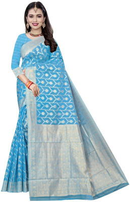 siddharth textiles Self Design Banarasi Cotton Silk Saree(Light Blue)