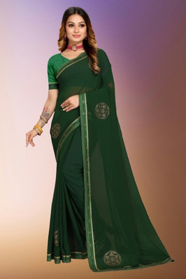 Ranagtrang Embellished, Self Design Saree with Attached Blouse Georgette Saree(Green)