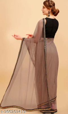 RE Renny Enterprise Self Design Bollywood Net Saree(Beige)