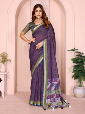TRINETRA STUDIO Self Design, Printed Chanderi Chanderi Saree(Purple)