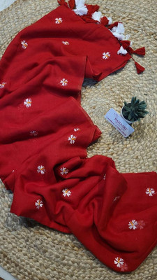 WeaveAura Solid/Plain Handloom Cotton Blend Saree(Red)