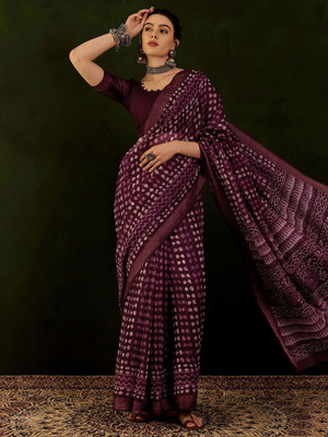 Sangria Printed Daily Wear Cotton Blend Saree(Magenta)