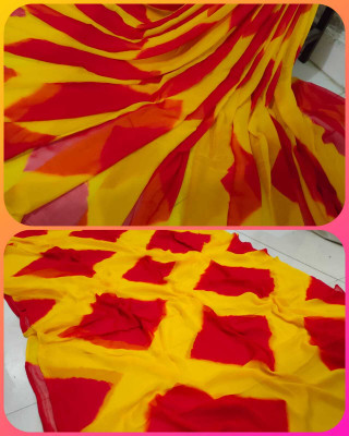 KHATRI AND SONS Color Block Bandhani Chiffon Saree(Yellow)