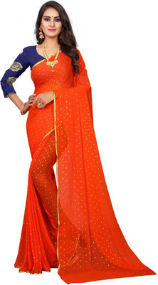 V And V Shop Printed Bollywood Chiffon Saree(Orange)