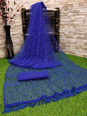 KRIVITY Self Design Bollywood Net Saree(Blue)