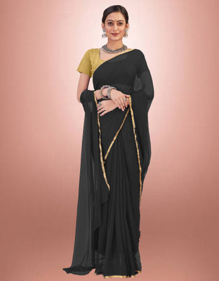 V And V Shop Solid/Plain Kanjivaram Jacquard, Cotton Silk Saree(Black)