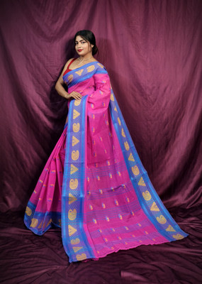 REBASAREECENTRE Solid/Plain, Woven Tant Pure Cotton Saree(Pink)