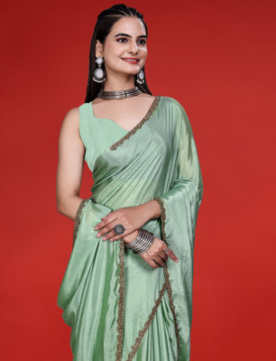 PRTRENDZ Woven Bollywood Chiffon, Brocade Saree(Light Green)