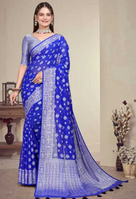 Rich Choice Dyed Daily Wear Georgette Saree(Blue)