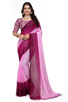 GRIFEZ Striped Bollywood Georgette Saree(Pink)