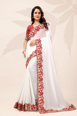 AVIRAT DESIGNER STUDIO Printed Kanjivaram Georgette Saree(White, Red)