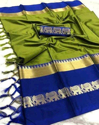 HouseOfCommon Printed Banarasi Handloom Cotton Silk Saree(Multicolor)