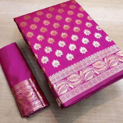 Amrut Collection Woven Banarasi Silk Blend Saree(Pink)