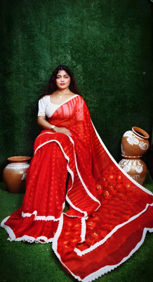 Hiya saree And Punjabi house Printed Jamdani Cotton Blend Saree(Red)