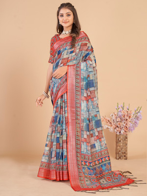 Sareemall Printed Daily Wear Linen Saree(Multicolor)