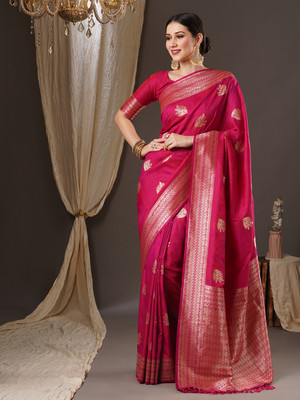 Tasrika Woven Banarasi Silk Blend Saree(Pink)