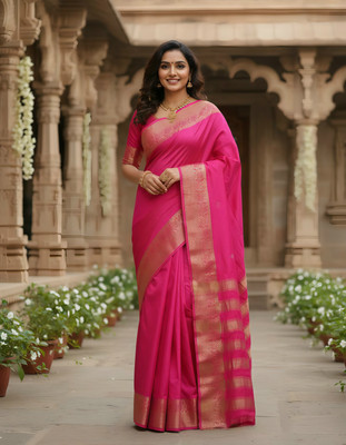 vastrall mall Woven, Solid/Plain Mysore Crepe Saree(Pink)