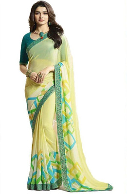 RAJESHWAR FASHION Printed, Digital Print, Floral Print Bollywood Georgette, Chiffon Saree(Light Green)