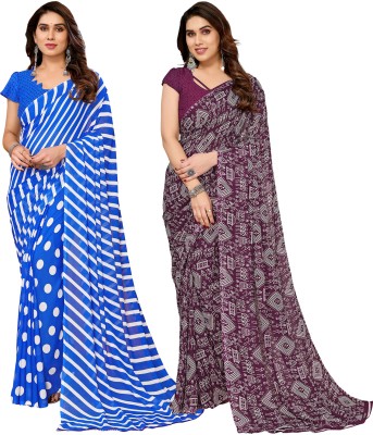 Anand Sarees Printed Daily Wear Georgette Saree(Pack of 2, Blue, Purple)