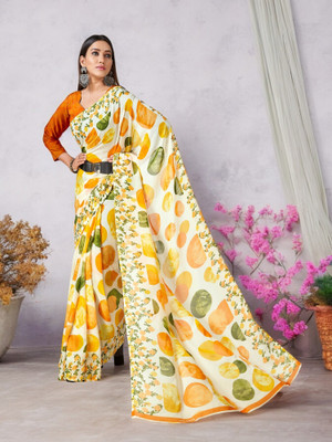 TTH Printed Bollywood Georgette Saree(Yellow)