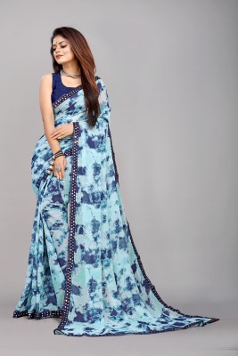 Rashiklal & Co. Printed Bollywood Georgette, Chiffon Saree(Blue)